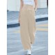 Solid Pocket Button Wide Leg High Waist Casual Pants