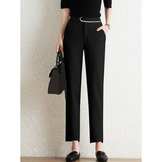 Pocket Step Hem Tailored Pants For Women