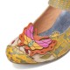 SOCOFY Butterfly Deocr Printed Cowhide Leather Hook Loop Comfy Wearable Chunky Heel Pumps