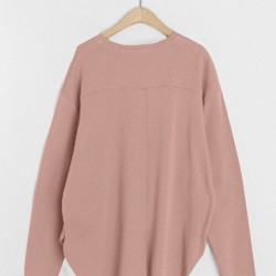 Women Long Sleeve Loose Solid Side Fork High Low Casual Pullover Sweatshirt