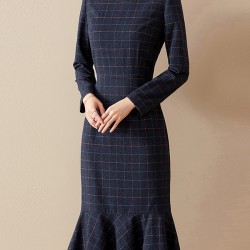 blue plaid dress  HE1004-03-04