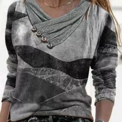 Printed Cross V-Neck Long Sleeve Sweatshirt HF2507-01-01