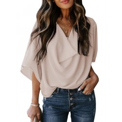 V- Neck Lady Tops Loose Comfortable Soft Women T Shirts HF2615-04-01