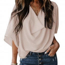 V- Neck Lady Tops Loose Comfortable Soft Women T Shirts HF2615-04-01