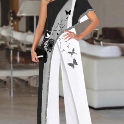 Fashionable wide leg pants butterfly pattern jumpsuit  HE1611-03-03