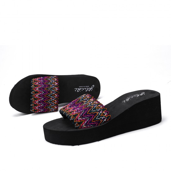 Women Colorful Wave Platform Opened Toe Slippers