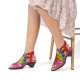  Genuine Leather Comfy Summer Vacation Bohemian Ethnic Colorblock Heeled Sandals