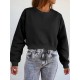 Women Thick Solid Puff Sleeve Solid Color O  Neck Full Sleeve Pullover Sweatshirt