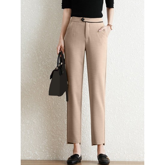 Pocket Step Hem Tailored Pants For Women