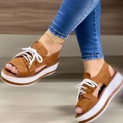 Large Size Summer Casual Platform Lace Up Canvas Sandals For Women