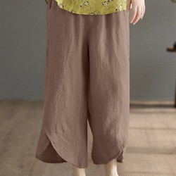 Solid Asymmetrical Hem Pocket Wide Leg Crop Pants