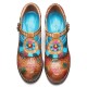  Genuine Leather Bohemian Ethnic Style Buckle Comfy Floral T  strap Heels