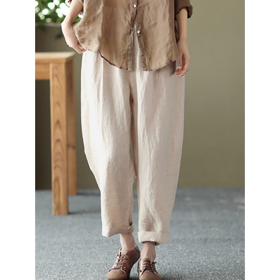 Leisure Solid Cotton Pocket Casual Cotton Pants