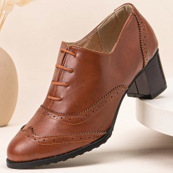 Large Size Women Lace  up Comfy Retro Oxfords Heels