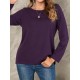 Women Solid Color Basic Designed Pleats Round  Neck Long Sleeve Casual Blouses