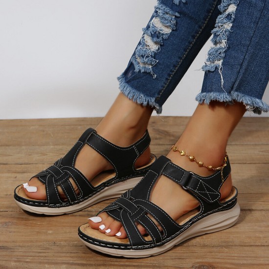 Women’s Summer Comfort Round Toe Hand Sewn Plus Size Platform Sandals