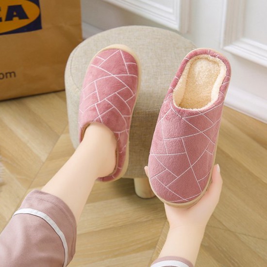 Women Casual Geometric Printing Closed Toe Warm Lining Home Slippers