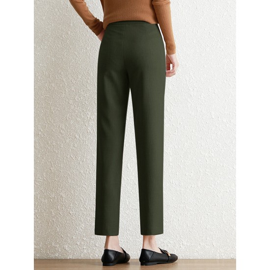 Pocket Step Hem Tailored Pants For Women