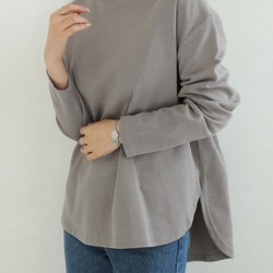 Women Long Sleeve Loose Solid Side Fork High Low Casual Pullover Sweatshirt