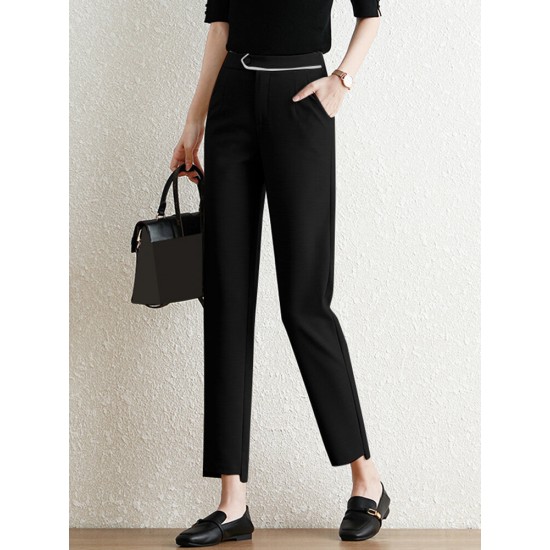 Pocket Step Hem Tailored Pants For Women