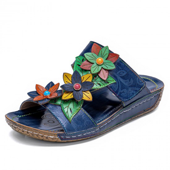  Flowers Decoration Wedges Hook   Loop Comfy Sandals