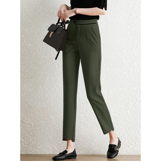 Pocket Step Hem Tailored Pants For Women