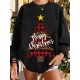 Women Christmas Tree Printed Letter Round Neck Casual Pullover Sweatshirt