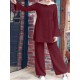 Women Solid Color Ruffle Hem Long Sleeve Top Loose Pants Casual Two  Piece Sets