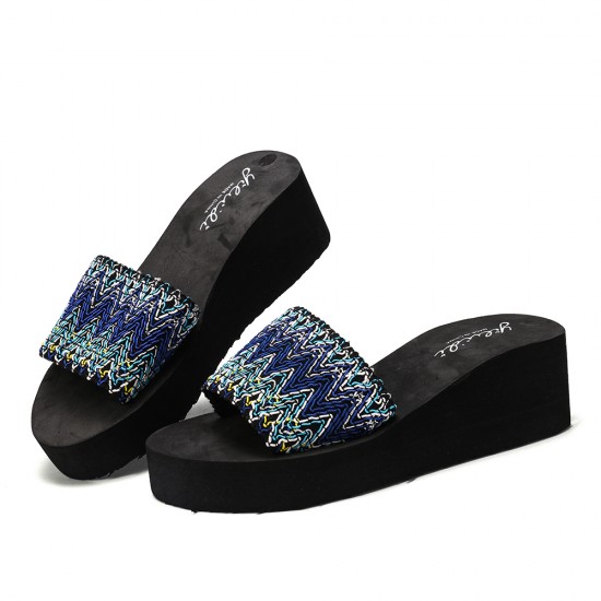 Women Colorful Wave Platform Opened Toe Slippers