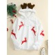 Women Christmas Printed Antler Fleece Thick Casual Hooded Sweatshirt