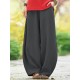 Solid Pocket Elastic Waist Cotton Casual Pants