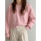 Women Long Sleeve Solid Round Necked Narrow Hem Pullover Sweatshirt