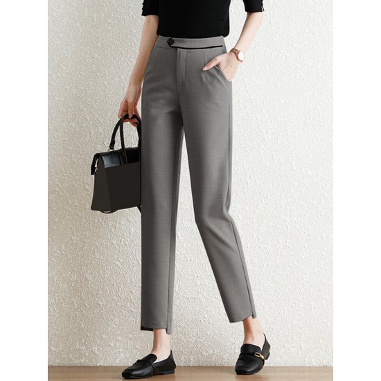 Pocket Step Hem Tailored Pants For Women