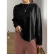 Women Long Sleeve Loose Solid Side Fork High Low Casual Pullover Sweatshirt