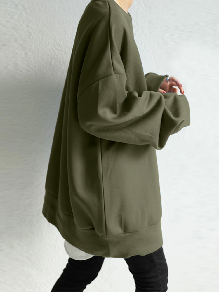 Women Solid Loose Basic All Match Commute Homely Outer Wear Sweatshirt