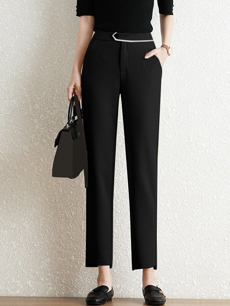 Pocket Step Hem Tailored Pants For Women
