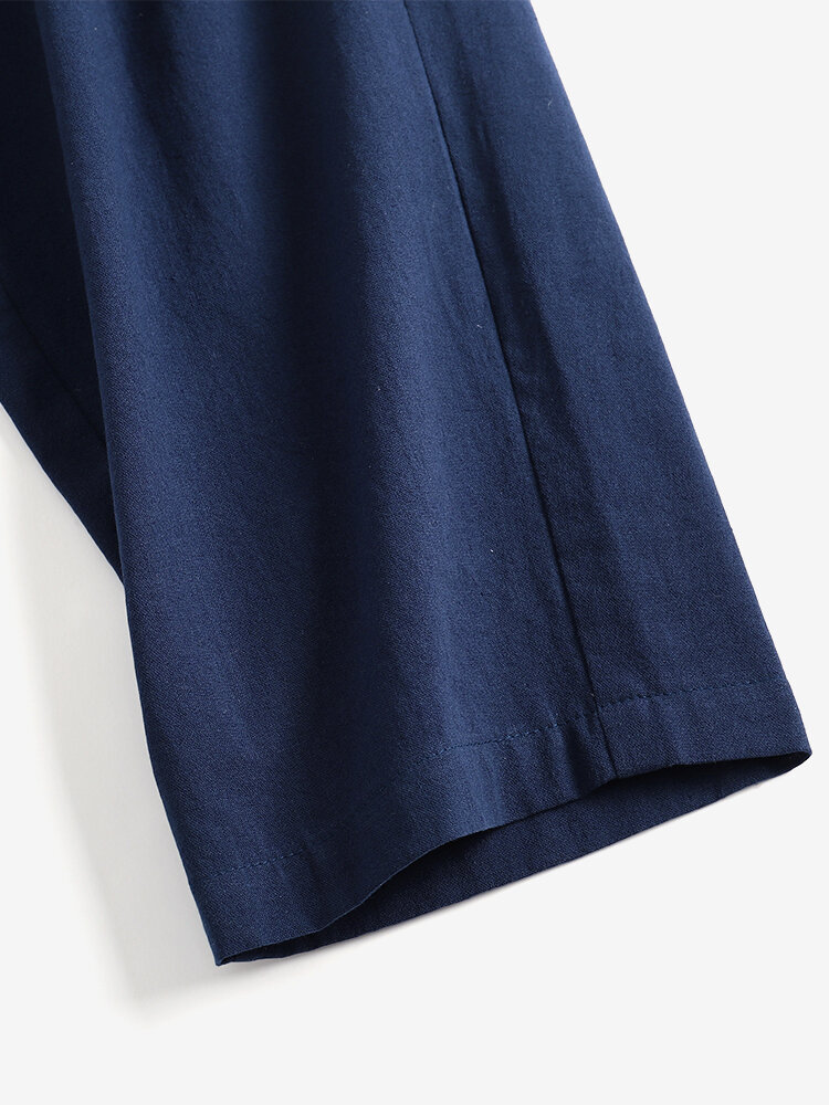 Leisure Solid Drawstring Pocket Cotton Casual Pants