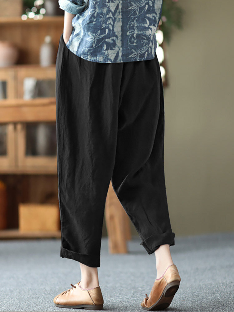 Leisure Solid Cotton Pocket Casual Cotton Pants