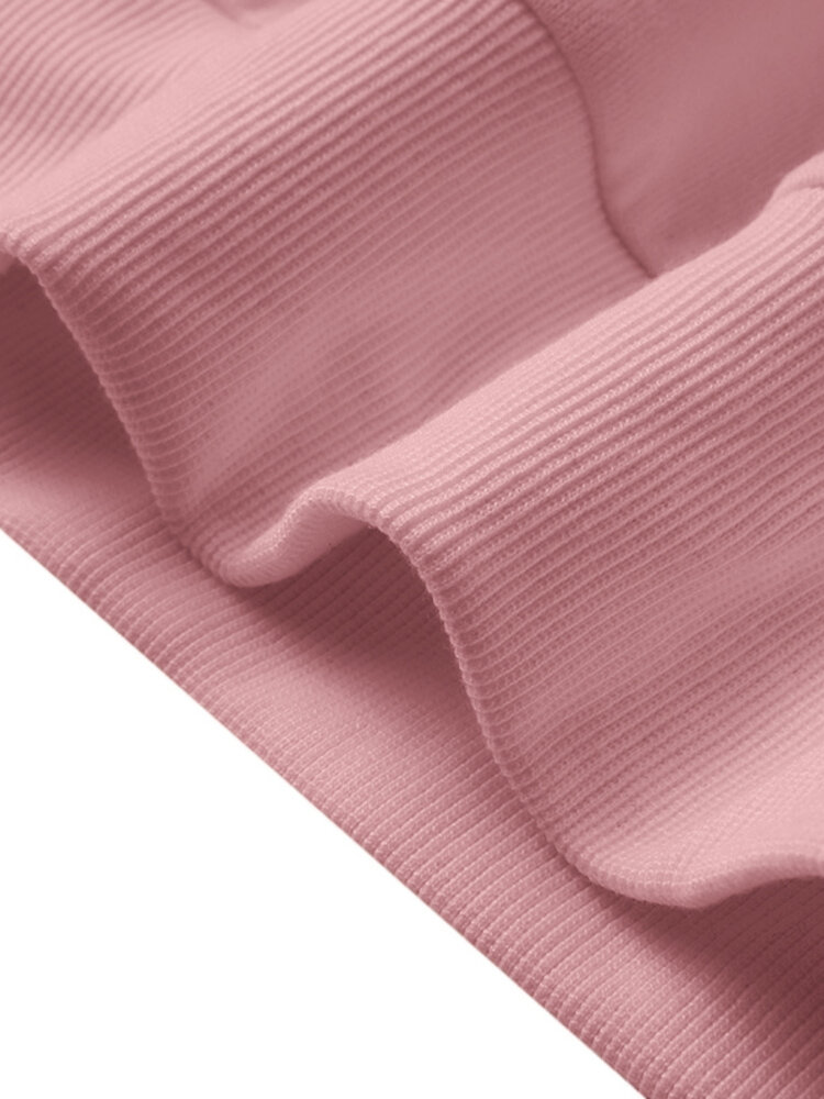 Women Long Sleeve Solid Round Necked Narrow Hem Pullover Sweatshirt