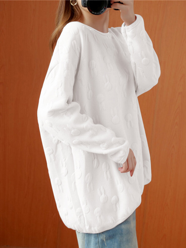 Women Loose All Rabbits Print Stereogram Solid Casual Pullover Sweatshirt