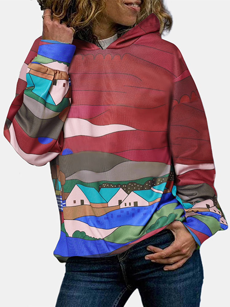 Women Tie Dye Printing Nicely Designed Hooded Scrawl Sweatshirt