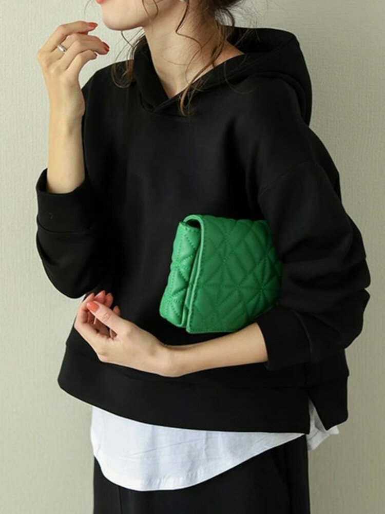 Women Sweatshirt Hooded Solid Side Pocket Calf Length Two  Piece Sets