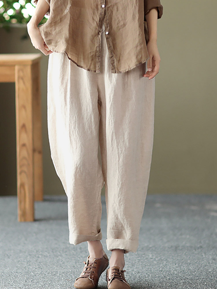 Leisure Solid Cotton Pocket Casual Cotton Pants