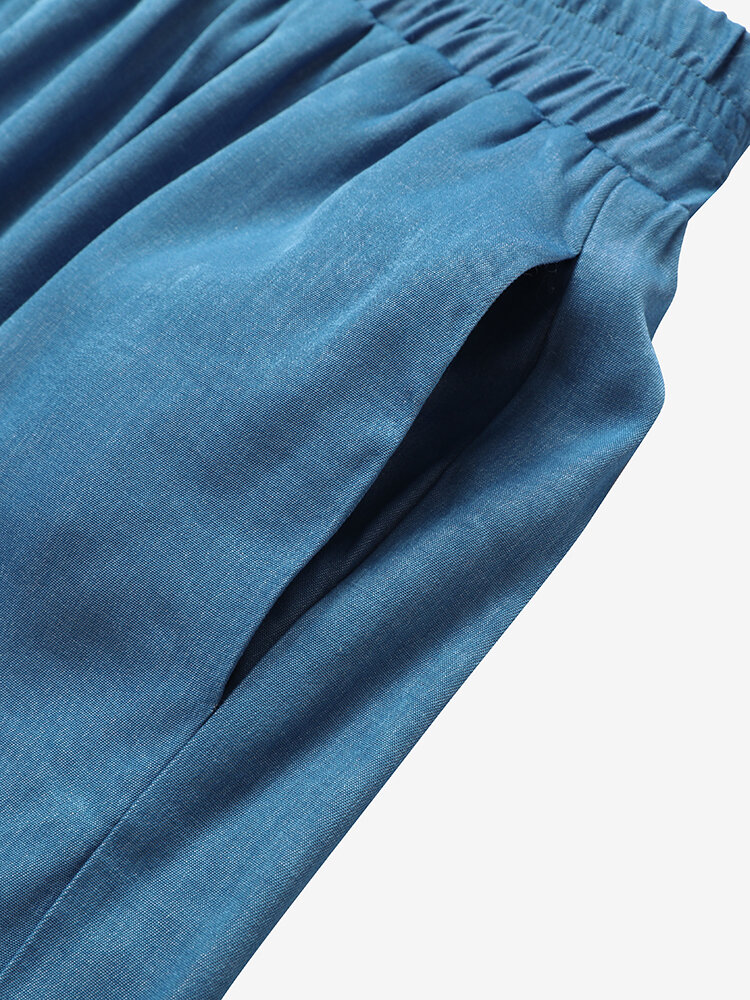 Leisure Solid Ruffle Wide Leg Pocket Pants