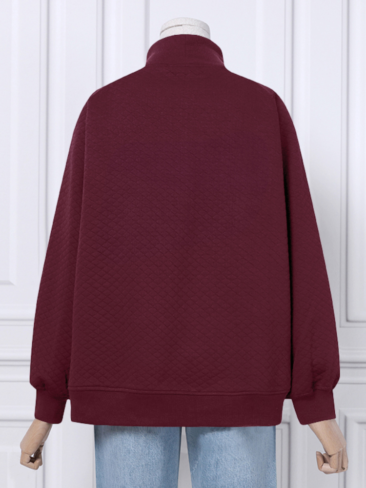 Women Rhombic Turtleneck Thic Full Sleeve Spliced Irregular Hem Pullover Sweatshirt