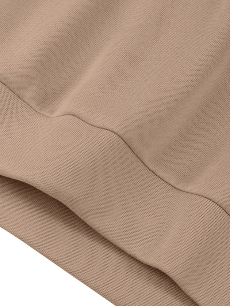 Women Puff Sleeve Crew Neck Solid Color Hem Long Sleeve Sweatshirts