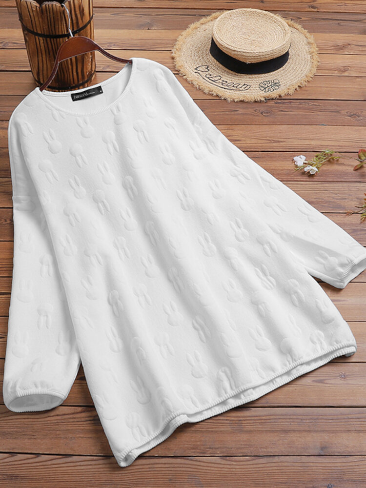 Women Loose All Rabbits Print Stereogram Solid Casual Pullover Sweatshirt