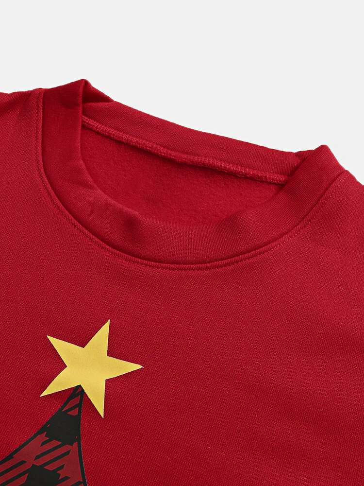 Women Christmas Tree Printed Letter Round Neck Casual Pullover Sweatshirt