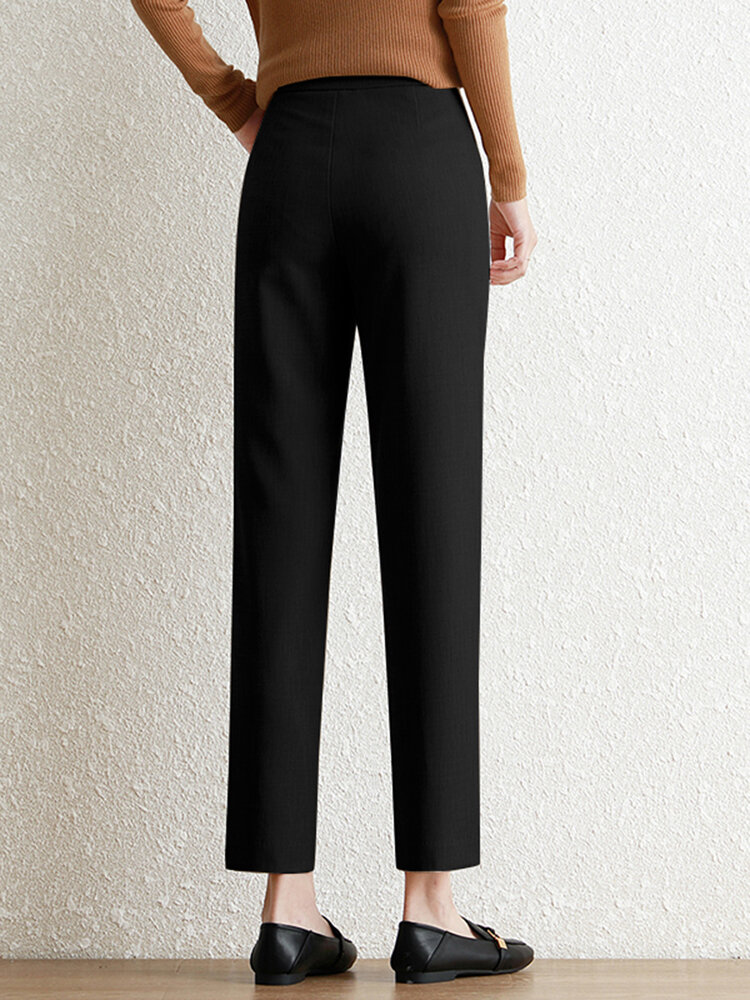 Pocket Step Hem Tailored Pants For Women