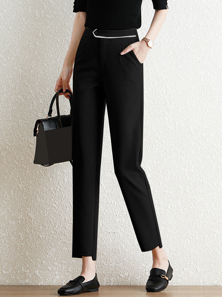Pocket Step Hem Tailored Pants For Women